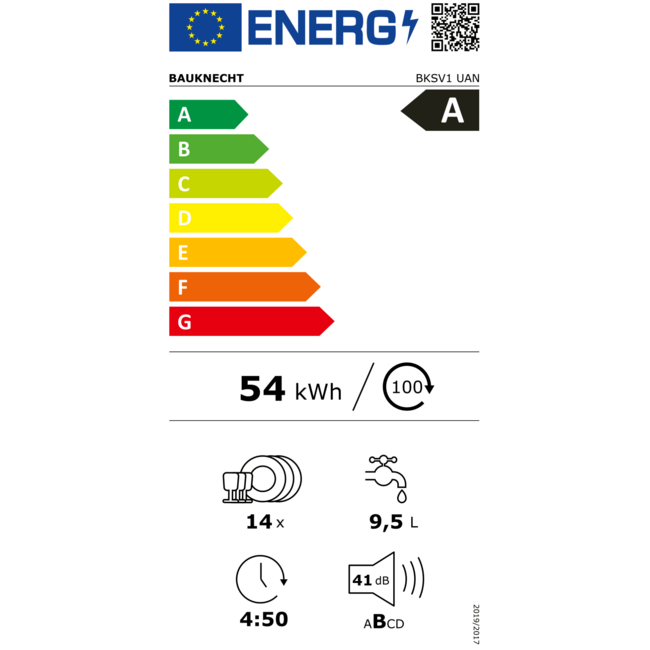 Bauknecht BKSV1 UAN | Onderbouw vaatwasser | RVS | A Label