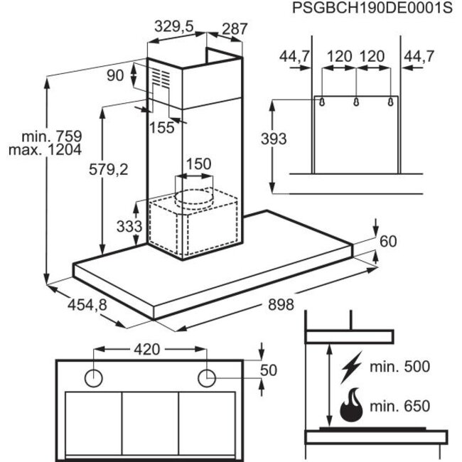 AEG DBE5961HG | Schouw afzuigkap | 90 cm
