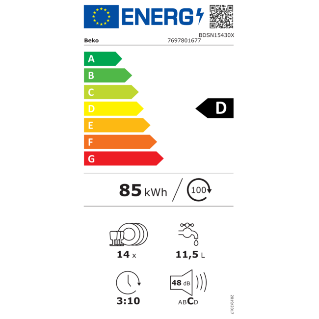 Beko BDSN15430X | Half geintegreerde vaatwasser | RVS | AutoDeur