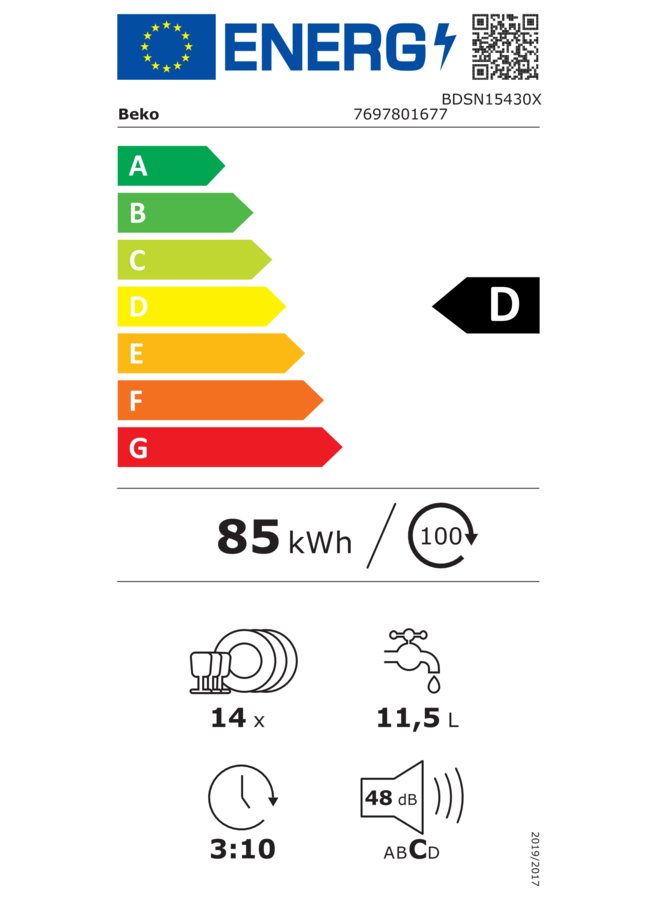 Beko BDSN15430X | half geintegreerde vaatwasser | RVS