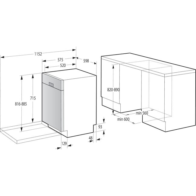 Gorenje GU642D90W | Onderbouw vaatwasser |  RVS