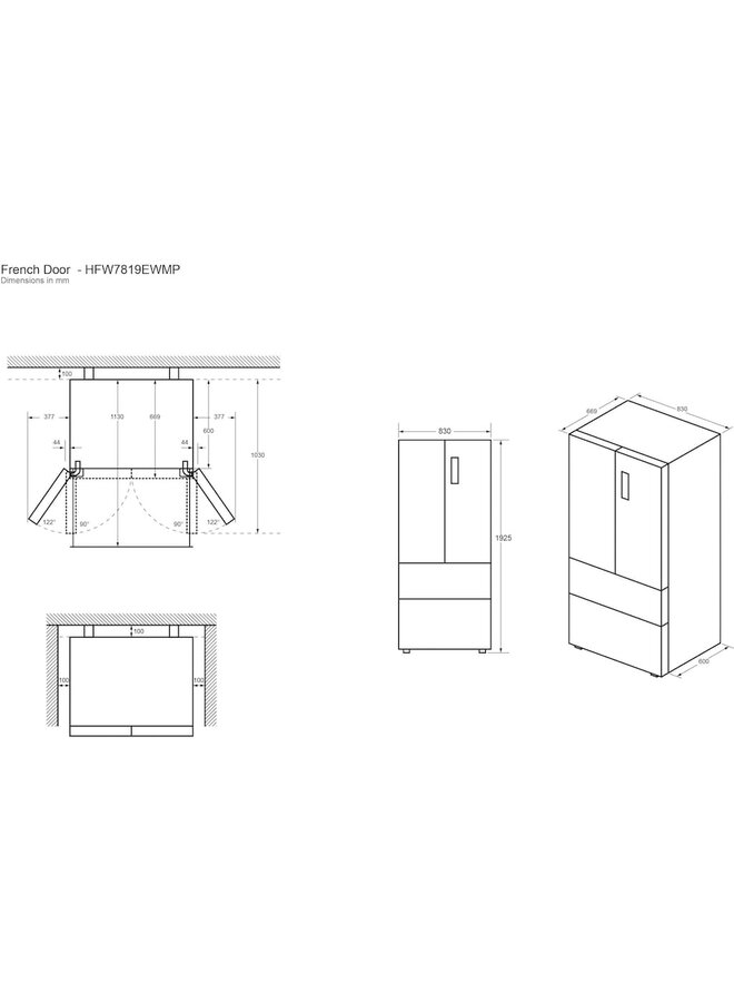 Haier HFW7819EWMP | French Door Amerikaanse koelkast | 83 cm