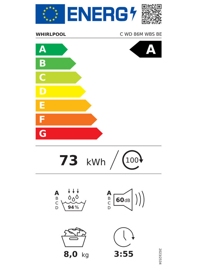 Whirlpool C WD 86M WBS BE | Warmtepompdroger | 8 kg | A label
