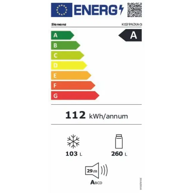 Siemens KG39N2XAG | koelvriescombinatie | Zwart | A label