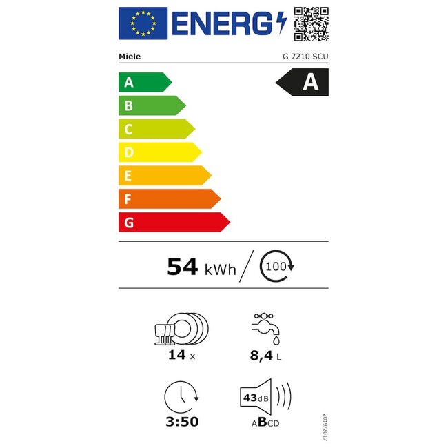 Miele G 7210 SCU | Onderbouw vaatwasser | RVS | A Label