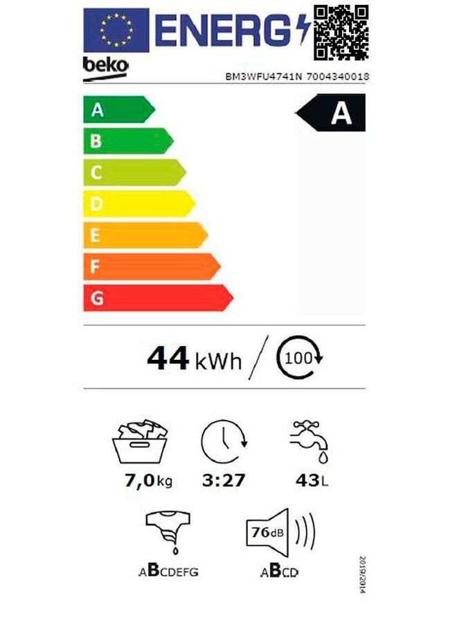 Beko BM3WFU4741N | Wasmachine | Energieklasse A