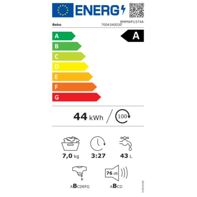 Beko BEKO BMMWFU374A | Wasmachine | Energieklasse A