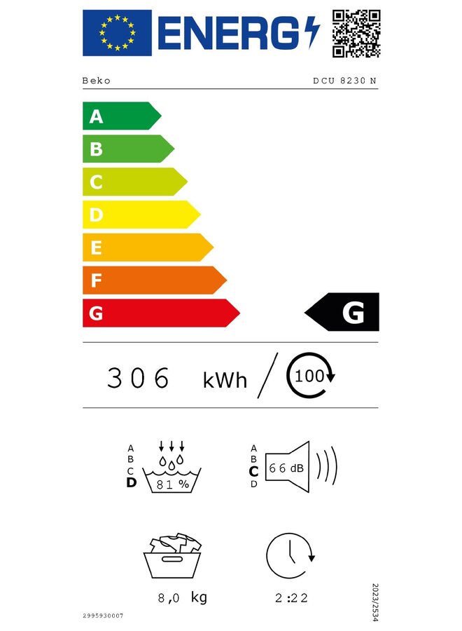 Beko DCU 8230 N | Condensdroger | 8 kg