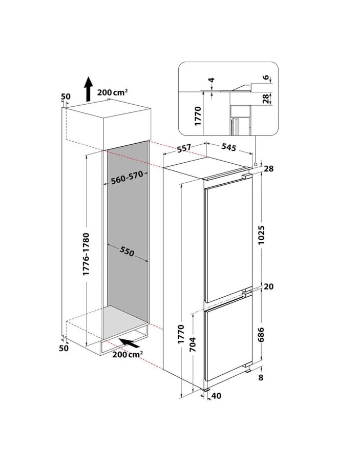 Bauknecht BKGIL 178S12 | Inbouw koelvriescombinatie | 178 cm