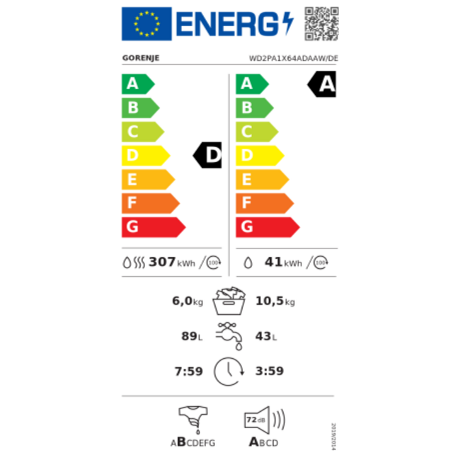 Gorenje WD2PA1X64ADAAW | Wasdroogcombinatie | 10.5-6