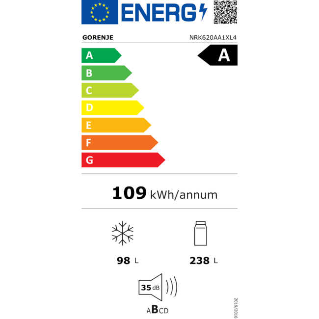 Gorenje NRK620AA1BXL4 | Koelvriescombinatie | label A