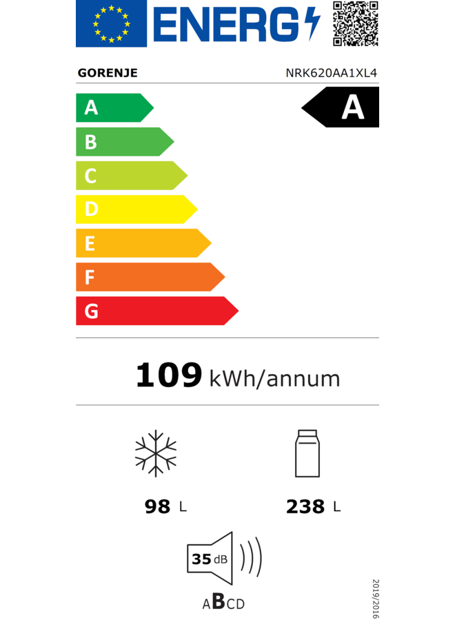 Gorenje NRK620AA1BXL4 | Koelvriescombinatie | label A