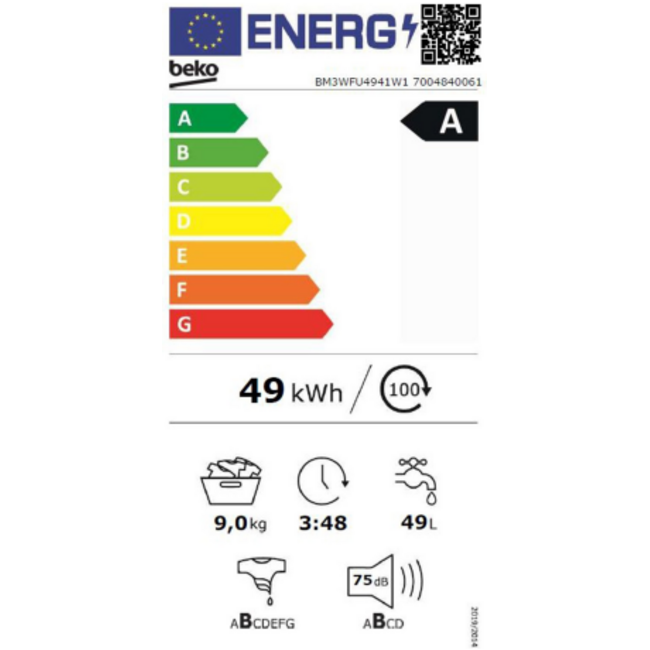 Beko  BM3WFU4941W | Wasmachine | 9 kg | EnergySpin