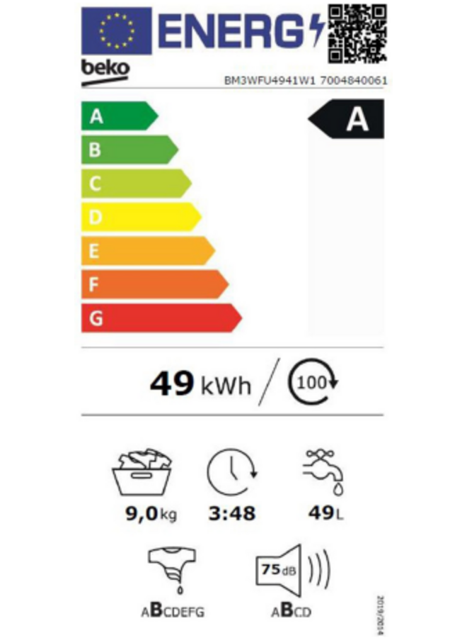 Beko  BM3WFU4941W | Wasmachine | 9 kg | EnergySpin
