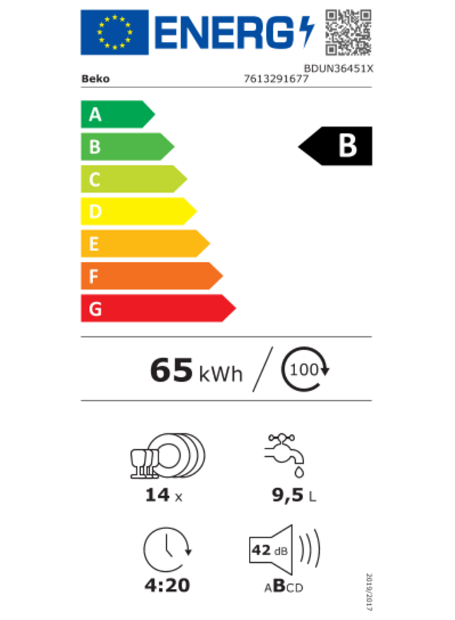 Beko BDUN36451X | Onderbouw vaatwasser | RVS