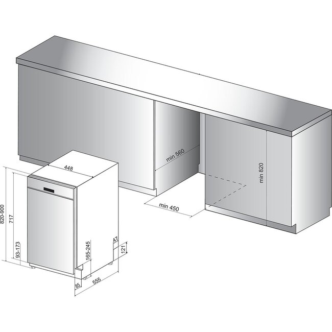 Bauknecht BSUO 3O23 PF X  | Onderbouw vaatwasser | 45 cm | RVS