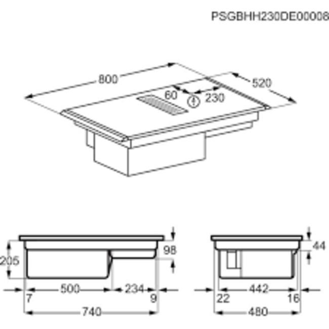 AEG XCB6845AB  | Inductie kookplaat met afzuiging | Saphir-Matt