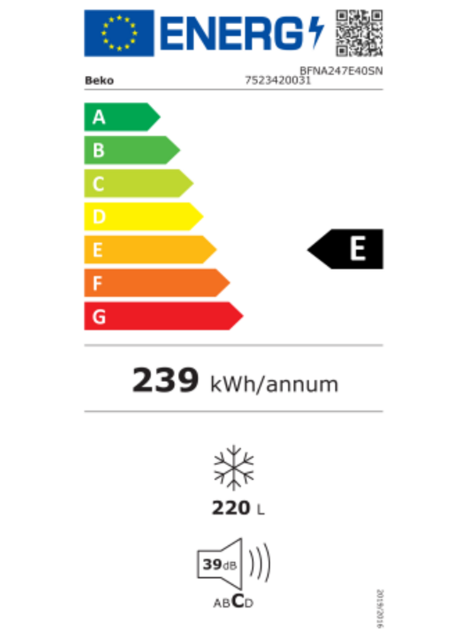 Beko  BFNA247E40SN | Inbouw vriezer | 178 cm | Nofrost