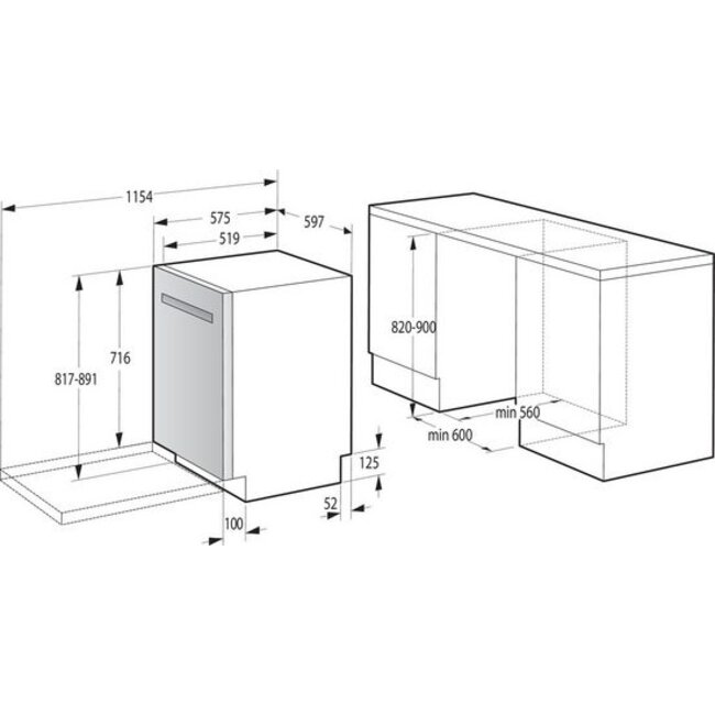 Gorenje GU673A65X | Onderbouw vaatwasser | RVS | Label A