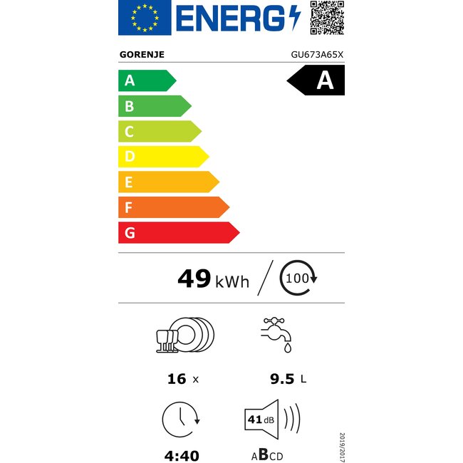 Gorenje GU673A65X | Onderbouw vaatwasser | RVS | Label A