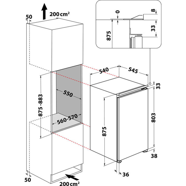 Bauknecht BKSI 9VF2 | Inbouw koelkast | 88 cm