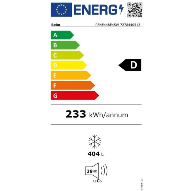 Beko  RFNE448E45W | Vrieskast  | NoFrost | 404 Ltr