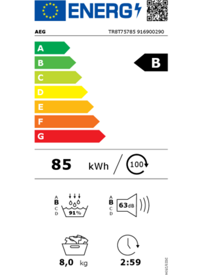 AEG TR8T75785 | Warmtepompdroger | B label