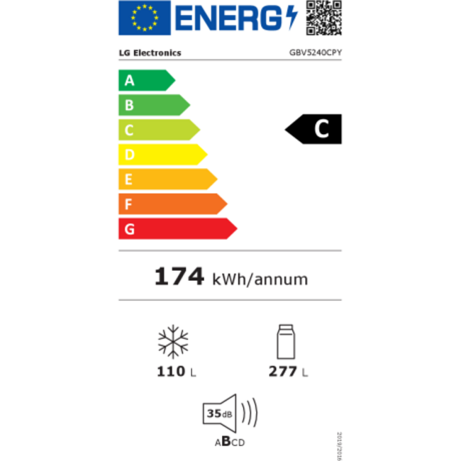 LG GBV5240CPY | Koelvriescombinatie | C | Nofrost