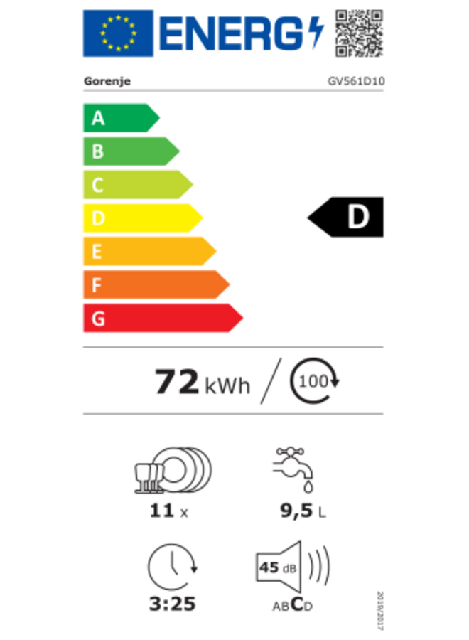 Gorenje GV561D10 | Inbouw vaatwasser | 45 cm