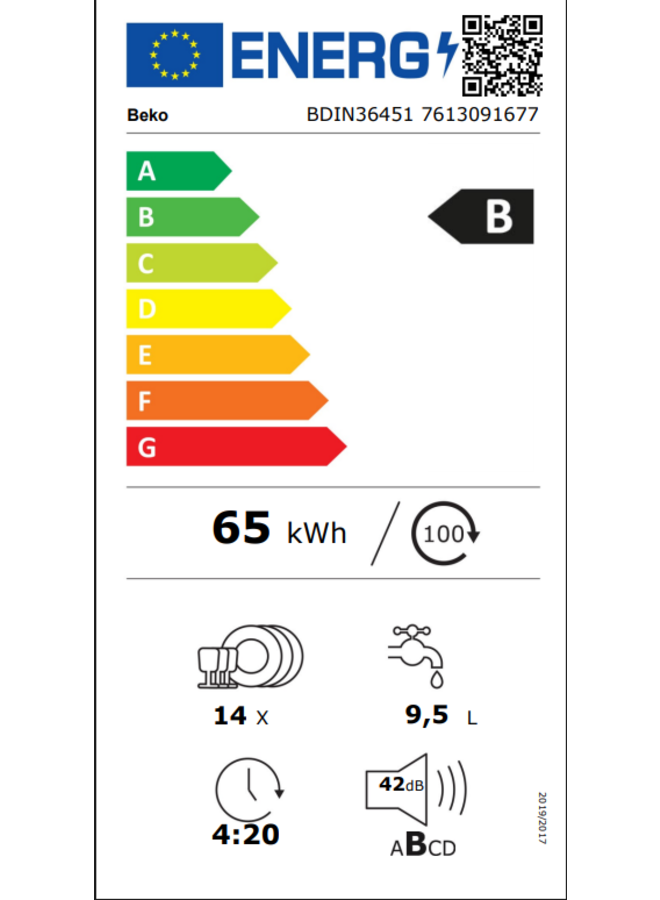 Beko BDIN36451 | Inbouw vaatwasser | 60 cm | Energieklasse B