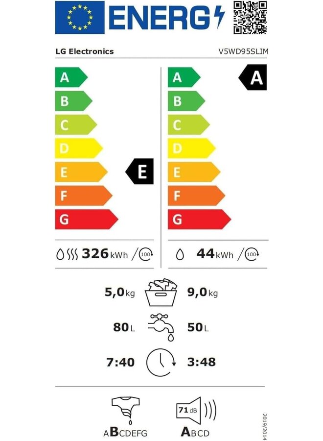LG V5WD95SLIM | Wasdroogcombinatie | SlimFit | Stoom