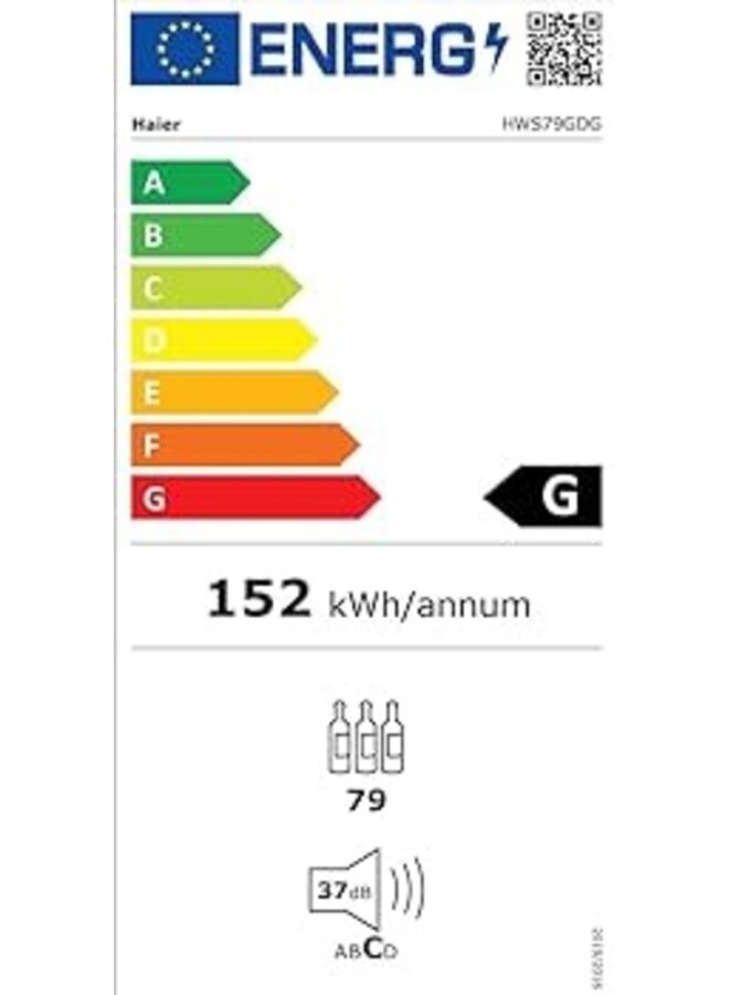Haier HWS79GDG | Wijnklimaatkast | 79 wijnflessen