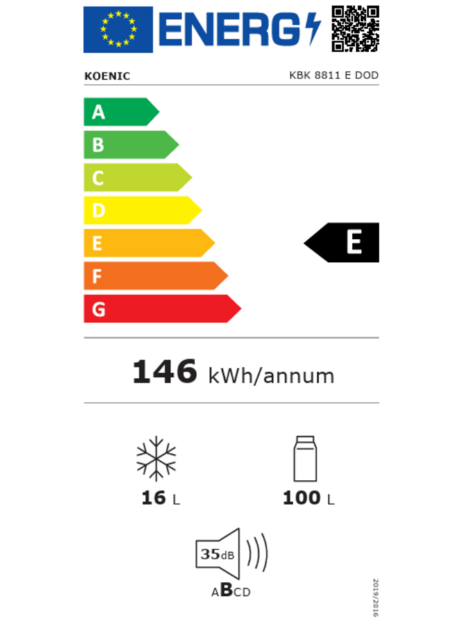KOENIC KBK 8811 E DOD | Inbouw koelkast 88 cm