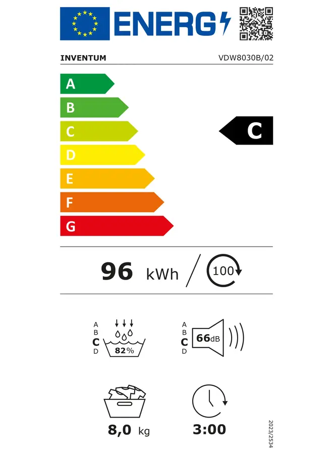 Inventum VDW8030B warmtepompdroger 8 kg Zwart A+++