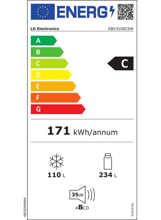 LG GBV3100CSW | Koelvriescombinatie | Wit | Nofrost