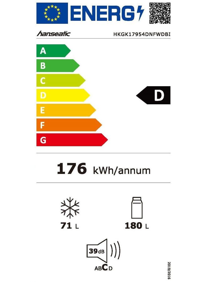 Hanseatic HKGK17954DNFWDBI | Koelvriescombinatie | Zwart