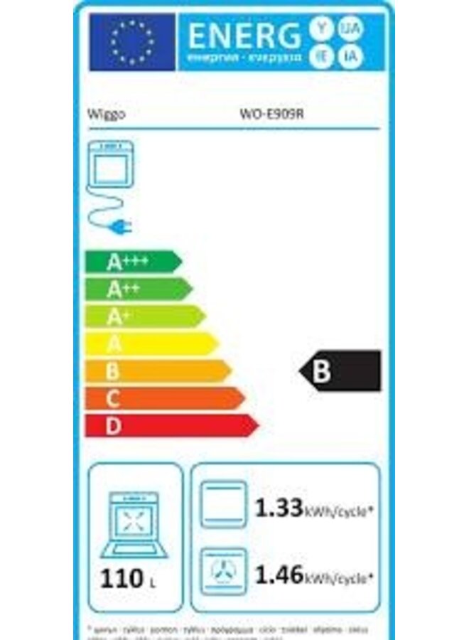 Wiggo WO-E909R(BB) - Serie 9 - 90 cm - Gasfornuis -Zwart