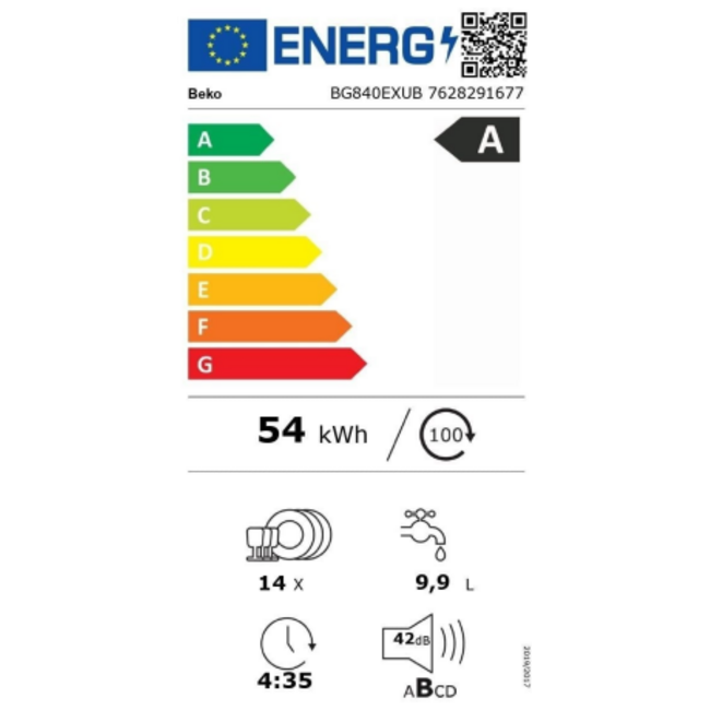 Beko BG840EXUB | Onderbouw vaatwasser | A label | RVS