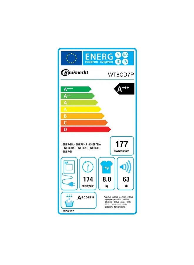 Bauknecht WT8CD7P | Warmtepompdroger | 8 kg | C Label