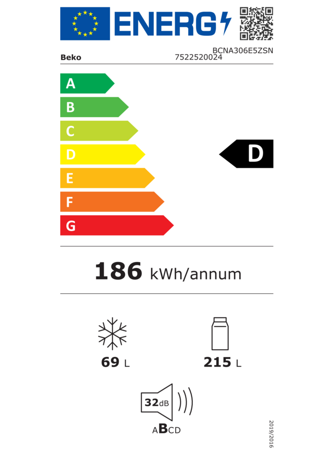 Beko BCNA306E5ZSN | Inbouw koelvriescombinatie | 193,5 cm