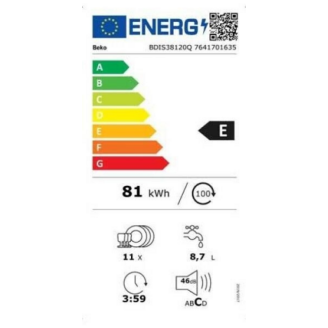 Beko BDIS38120Q |  Inbouw vaatwasser | LED spot | 45 cm
