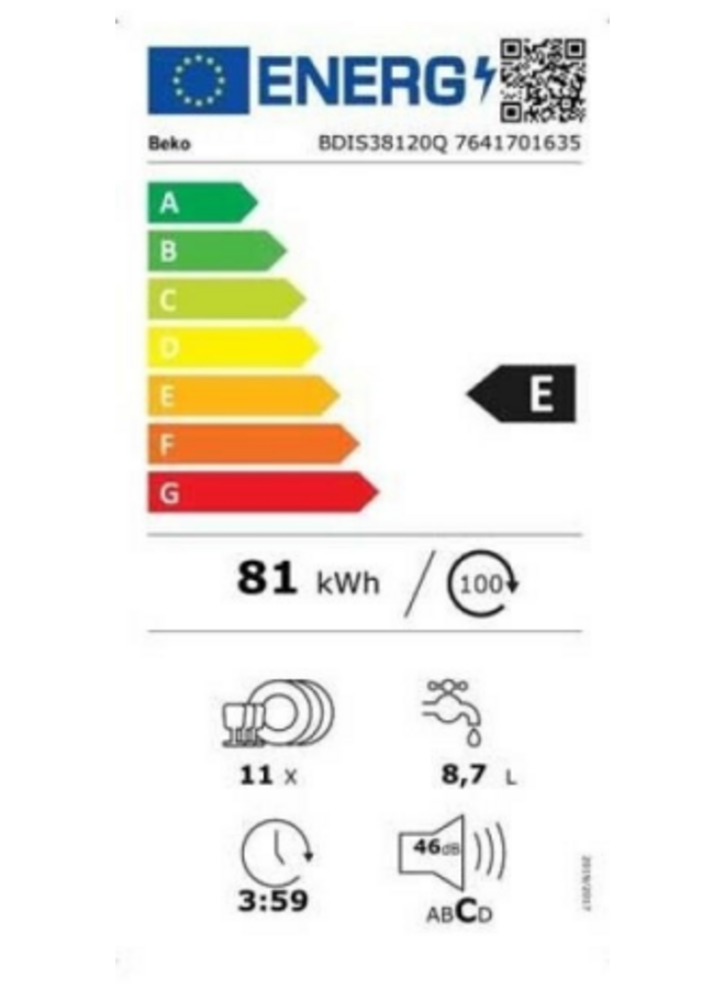 Beko BDIS38120Q | Inbouw vaatwasser | LED spot | 45 cm