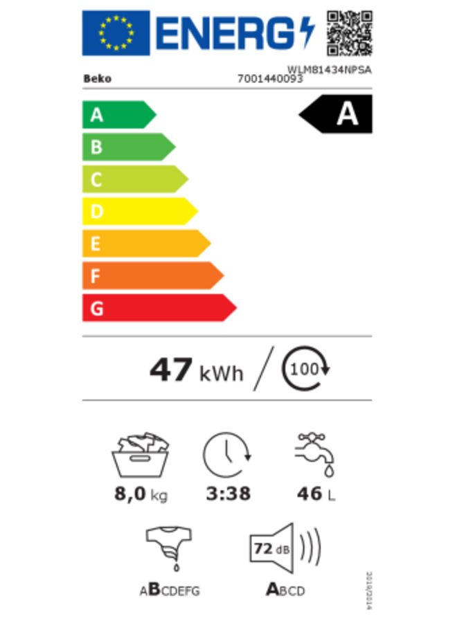 Beko WLM81434NPSA | Wasmachine 8 kg | Label A