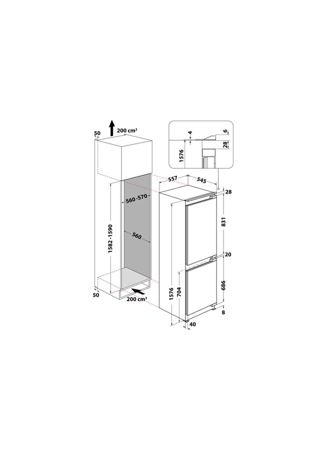 Bauknecht KGIS 26803 | Inbouw koelvriexcombinatie | 158 cm