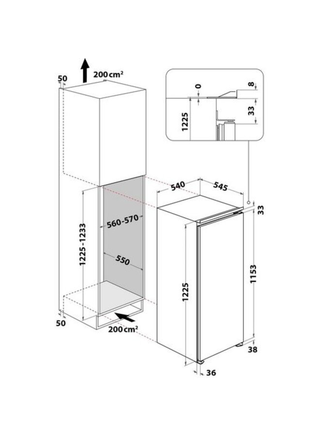 Ignis ( Whirpool ) ARL 12GS2 | Inbouw koelkast 122 cm | Sleepdeur