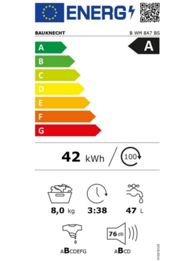 Bauknecht B WM 8A7 BS | Wasmachine | 8 kg | Label A