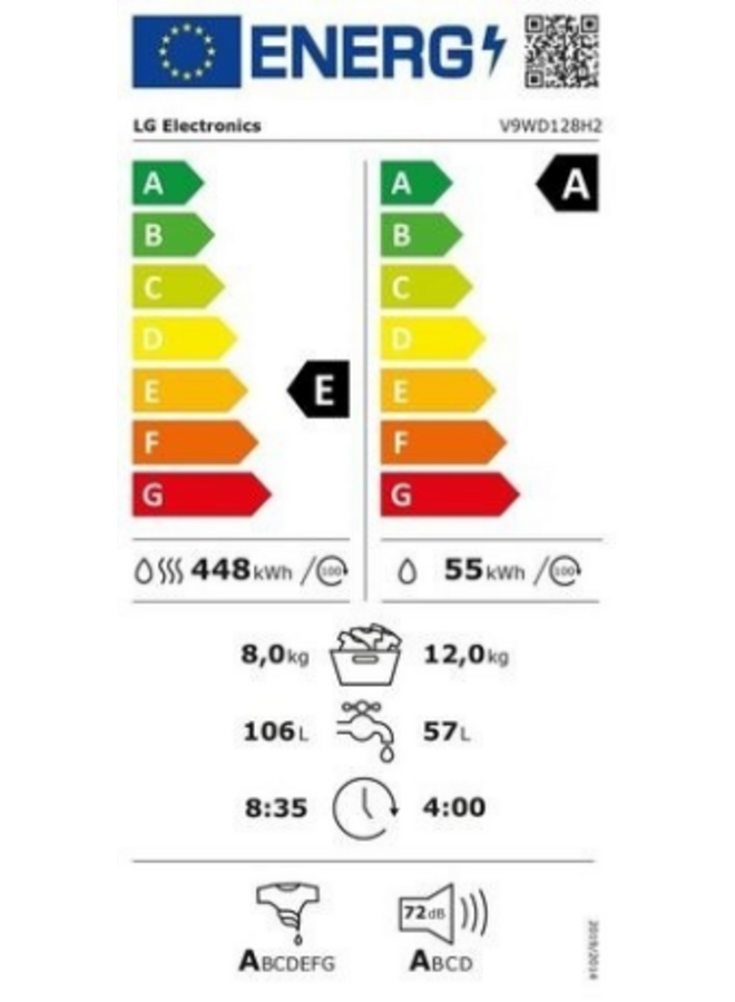 LG V9WD128H2 | Wasdroogcombinatie | 12 - 8 kg | Steam