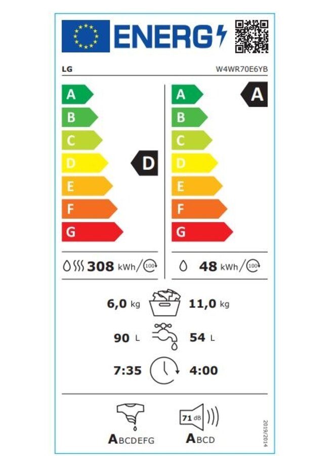 LG W4WR70X6YB | Wasdroogcombinatie | 10/6 kg | Zwart