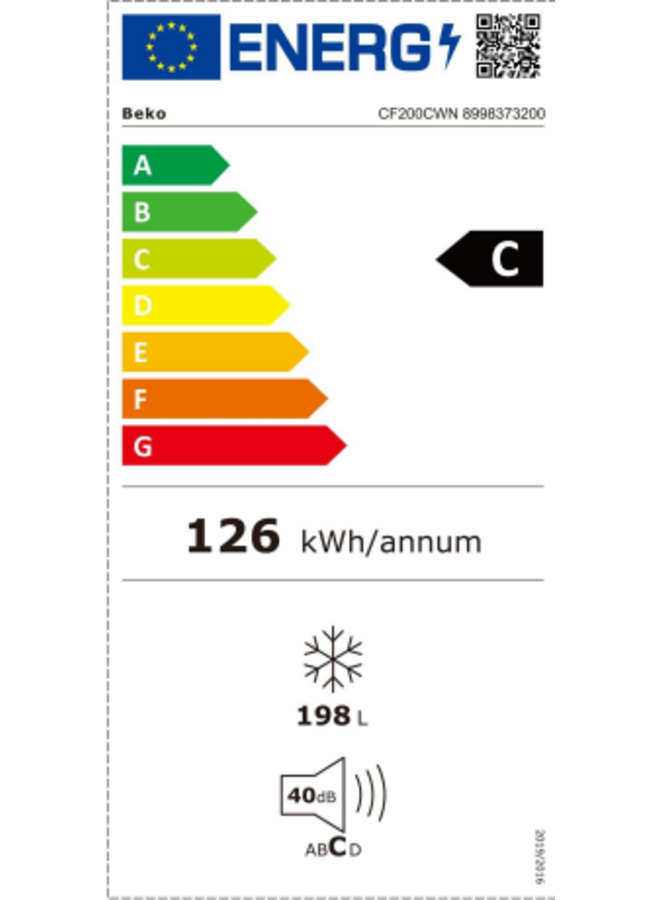 Beko  CF200CWN | Vrieskist | 198 Ltr  | C label