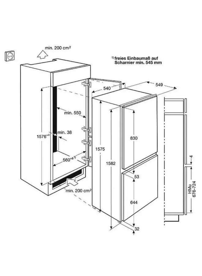 Juno ( AEG ) JCU158E0S4 | Inbouw koelvriescombinatie | 158 cm